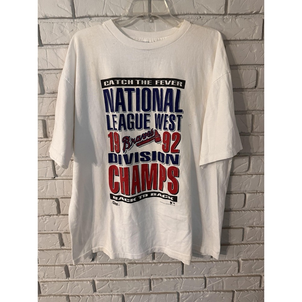 Vintage Atlanta Braves Shirt Mens 2XL MLB Salem 1992 Division Champs 90s White